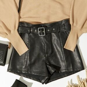 Altar'd State Black High Waist Faux Leather Shorts Medium